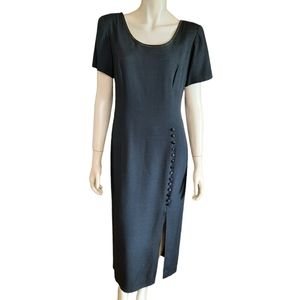 VINTAGE 90s Dawn Joy Dress size 6P Minimalist Column Midi Criss Cross Back